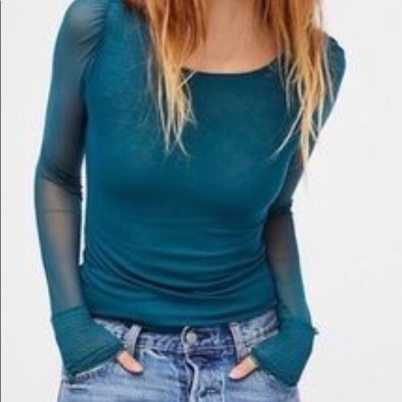FREE PEOPLE teal Turn It Up illusion top - Picture 2 of 6